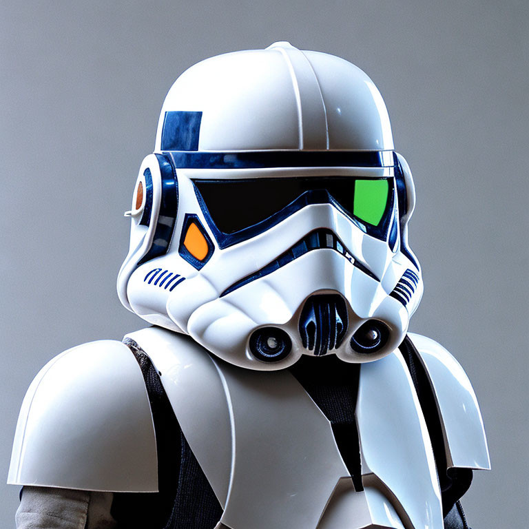 Detailed White and Blue Stormtrooper Helmet Close-Up Shot