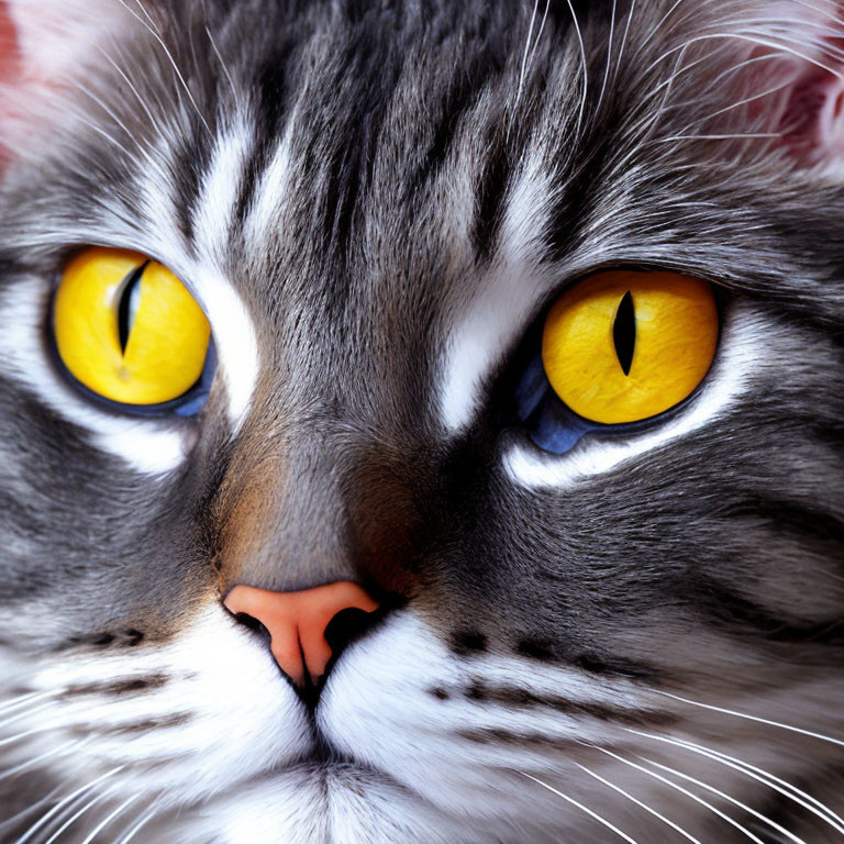 Grey-striped Cat with Striking Yellow Eyes