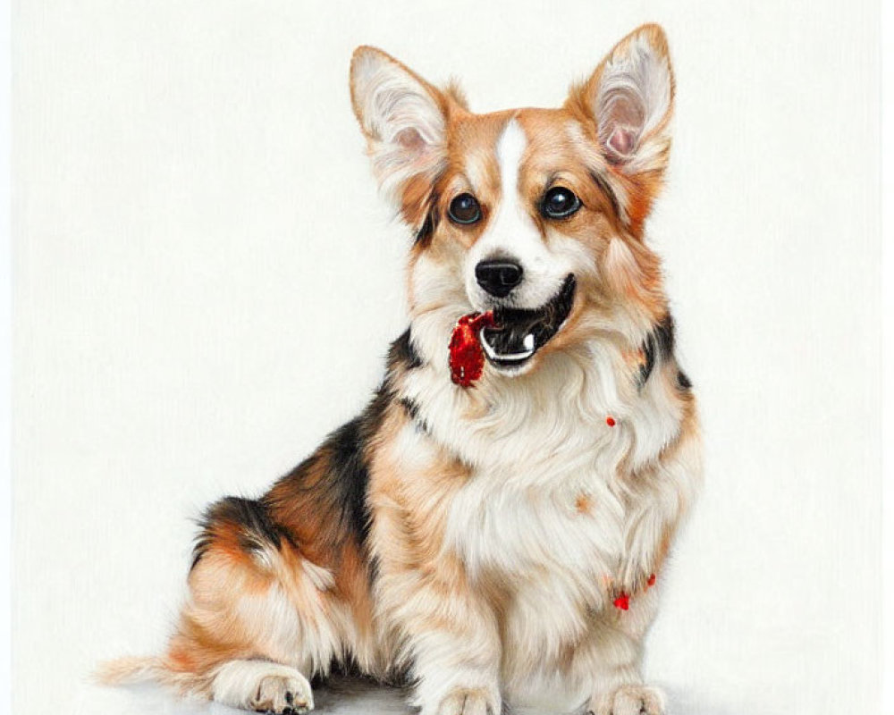 Realistic Tricolor Pembroke Welsh Corgi Painting with Red Collar