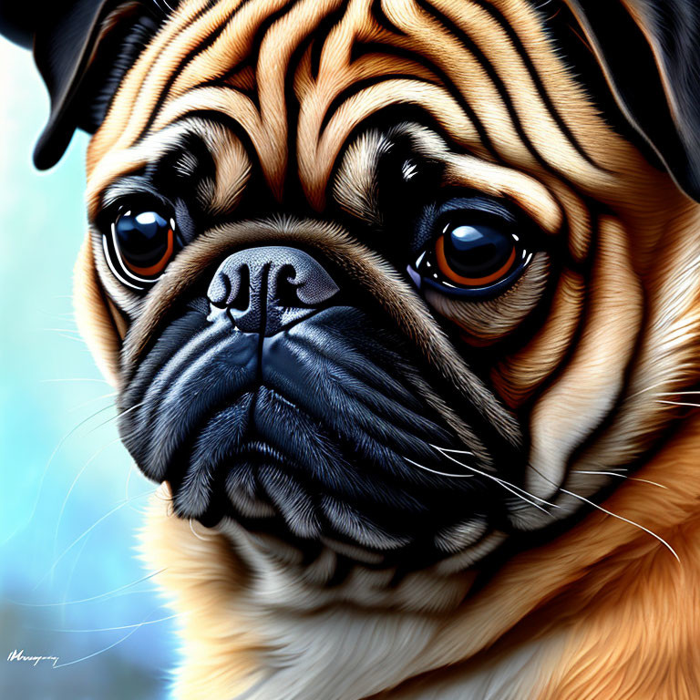 Detailed Close-Up of Brown and Black Pug with Expressive Eyes