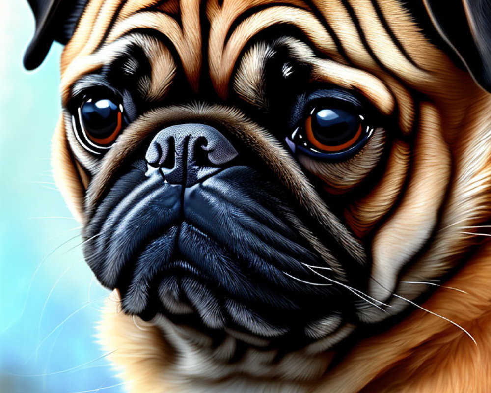 Detailed Close-Up of Brown and Black Pug with Expressive Eyes