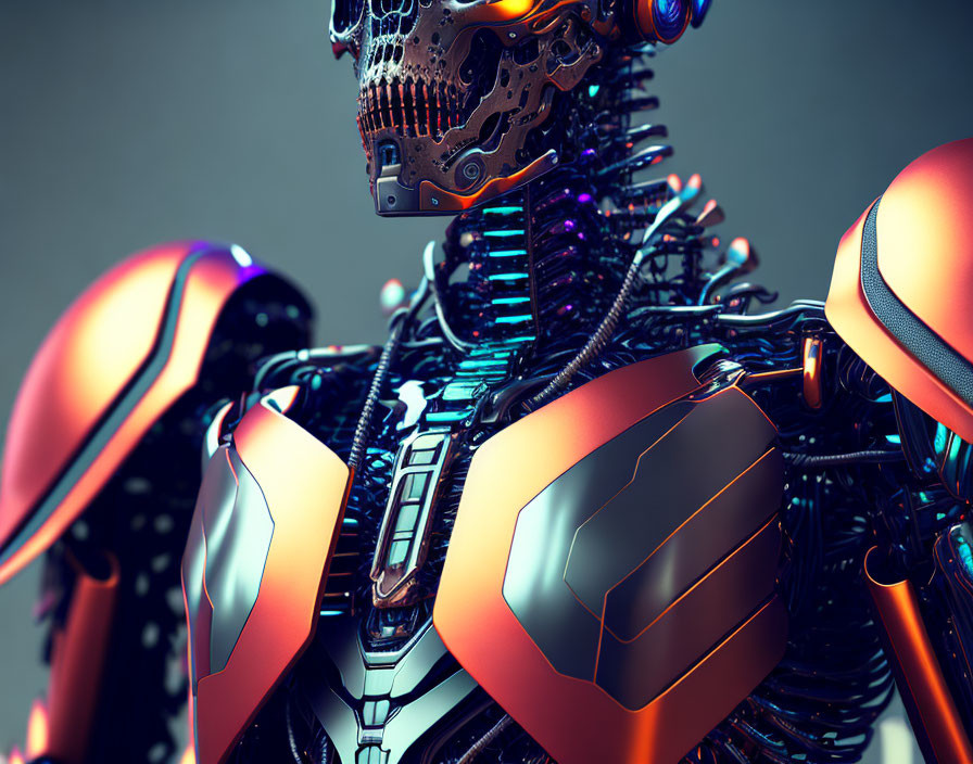 Detailed Close-Up of Futuristic Robot's Complex Structure