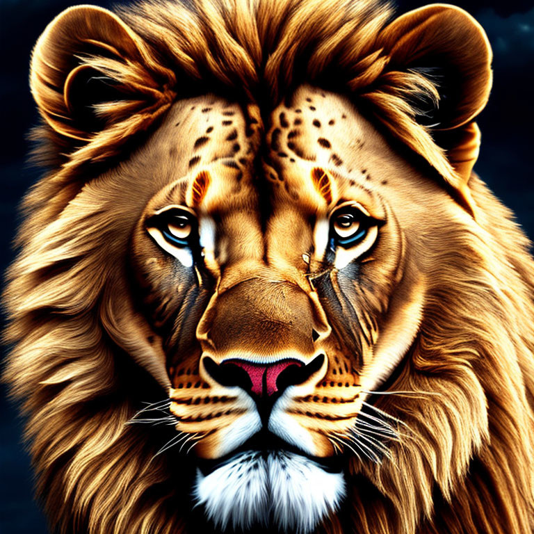 Detailed Lion Digital Art Image with Vibrant Mane and Piercing Gaze