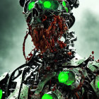 Detailed Robotic Creature with Green Glowing Elements and Red Core