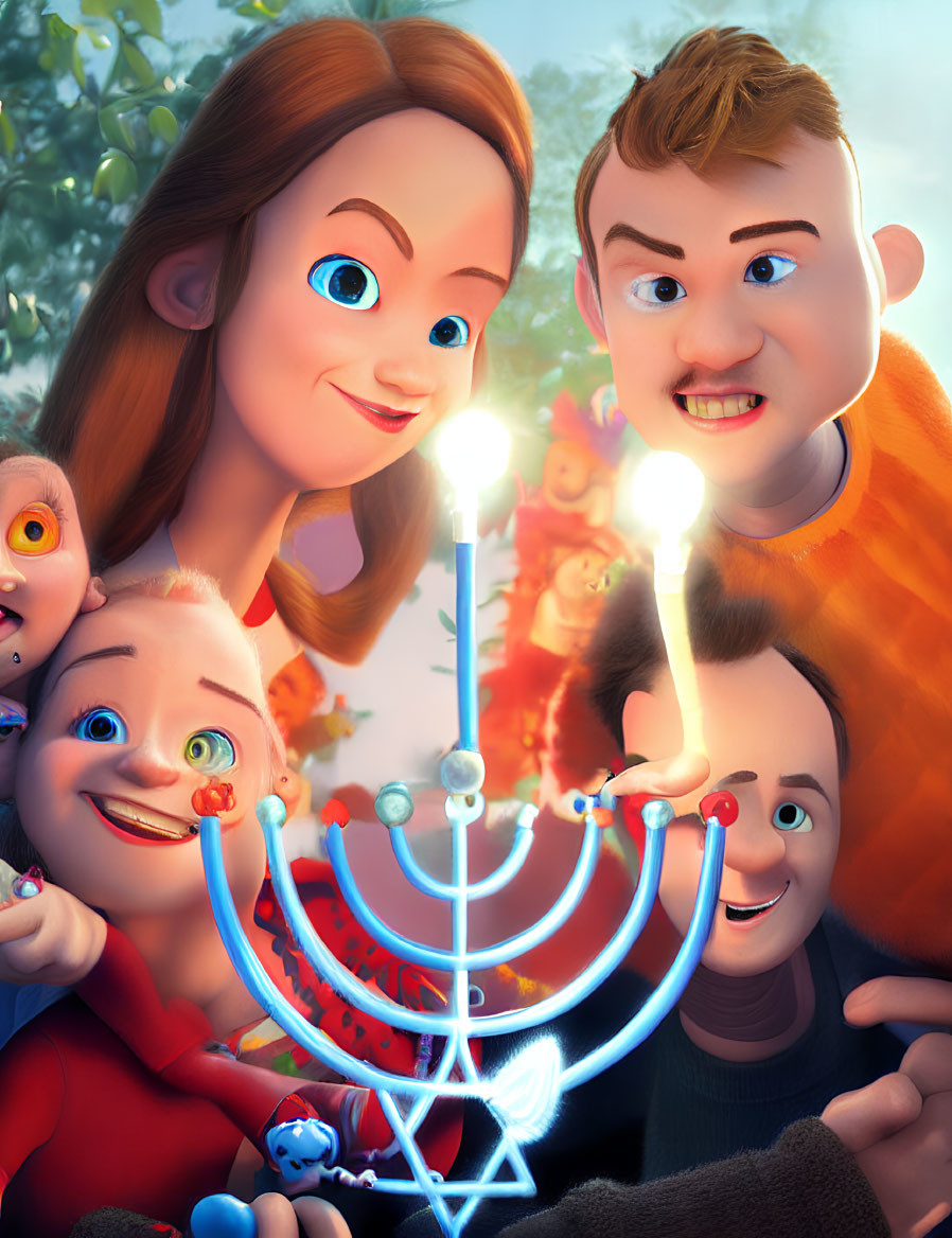 Colorful Menorah Lighting by Animated Family