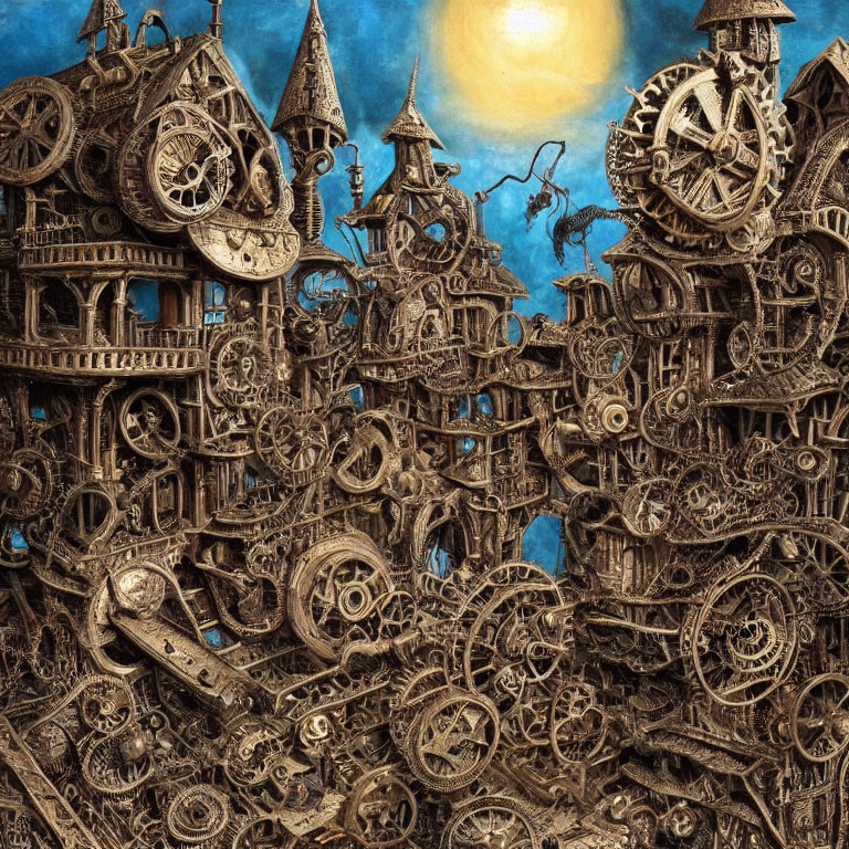 Intricate Steampunk Cityscape with Mechanical Structures