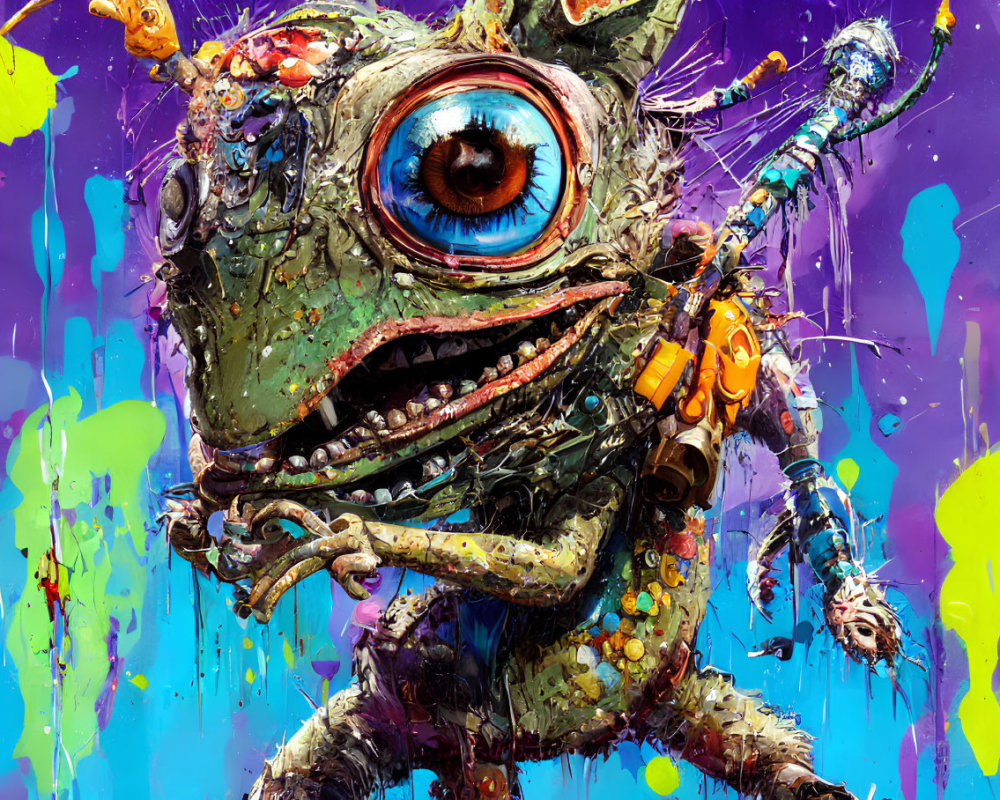 Colorful Abstract Artwork: Vibrant Creature with Large Eye