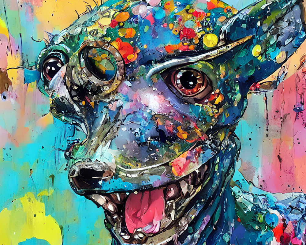 Colorful Abstract Dog Head Painting on Multicolored Background