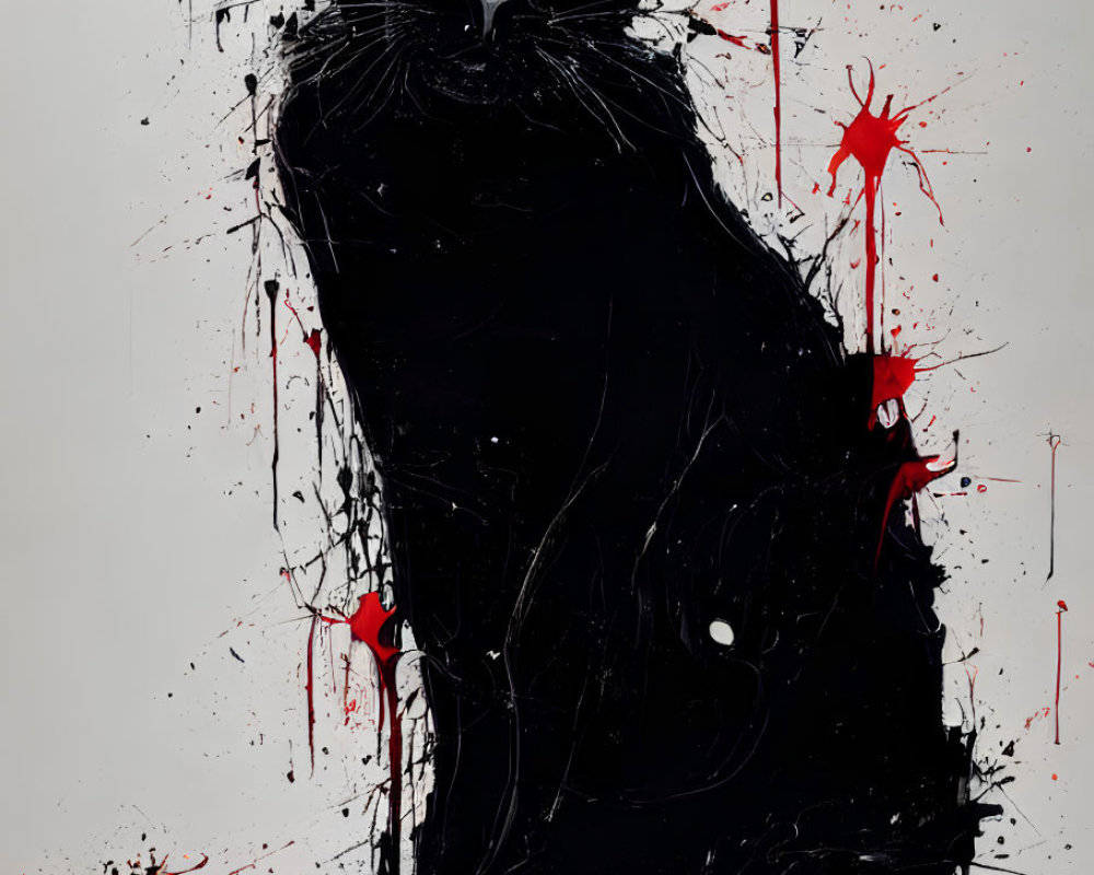 Stylized black cat with intense yellow eyes in dripping paint art style