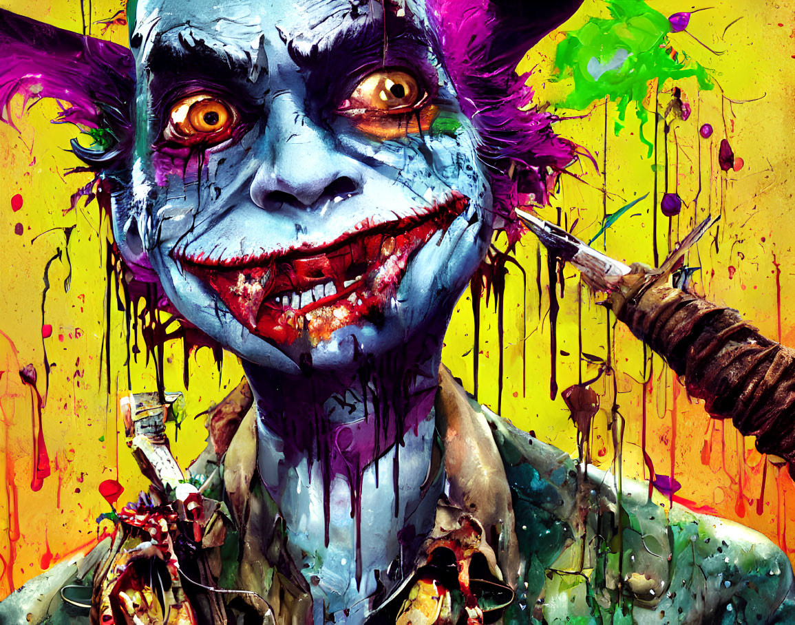 Vivid Joker Artwork with Colorful Paint Splatter Background