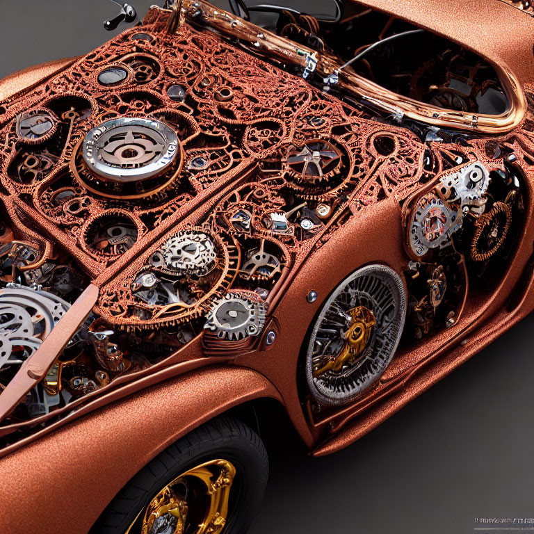 Detailed Steampunk-Inspired Car Model with Mechanical Components