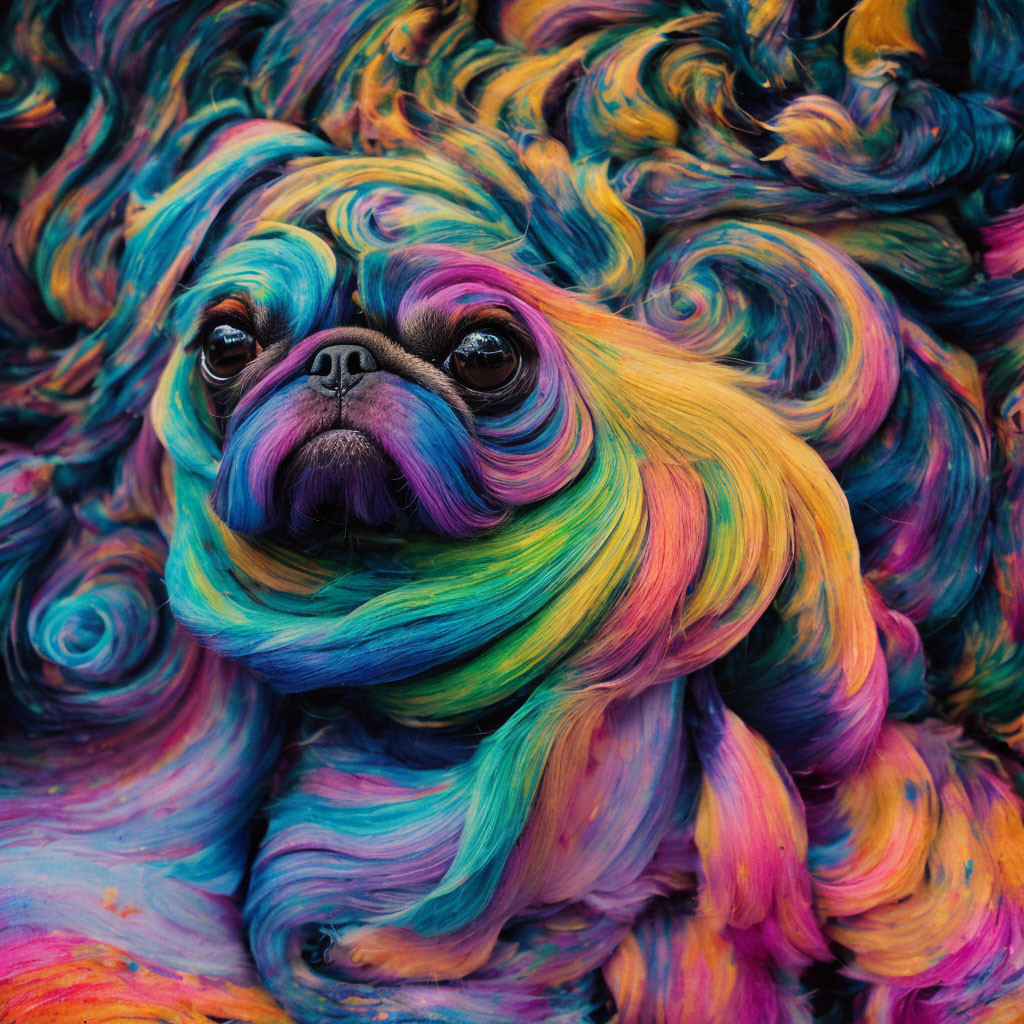 Colorful Rainbow Swirls on Digitally Altered Pug Fur