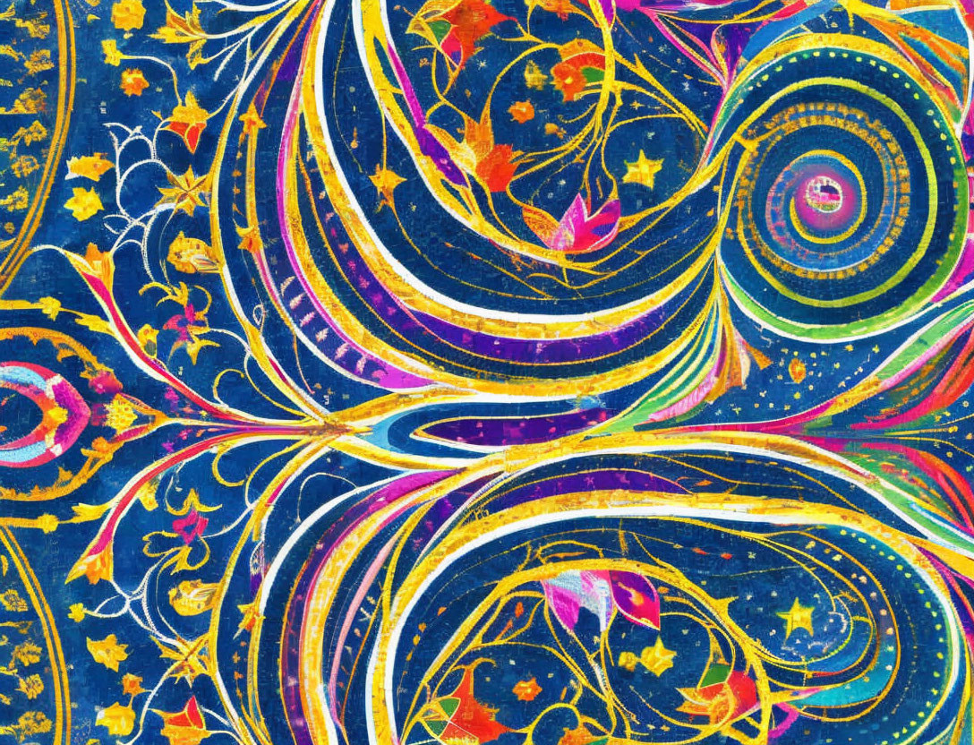 Colorful Marbled Pattern with Swirling Blues, Yellows, and Pinks