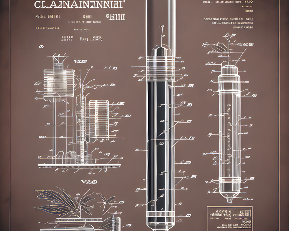 Detailed Vintage Mechanical Pencil Patent Illustration on Brown Background