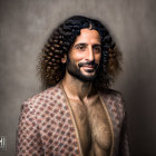 Curly-Haired Man with Beard in Paisley Jacket Portrait