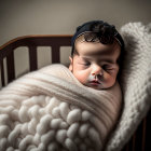 Peaceful Newborn Sleeping in Wooden Crib with Knit Blanket