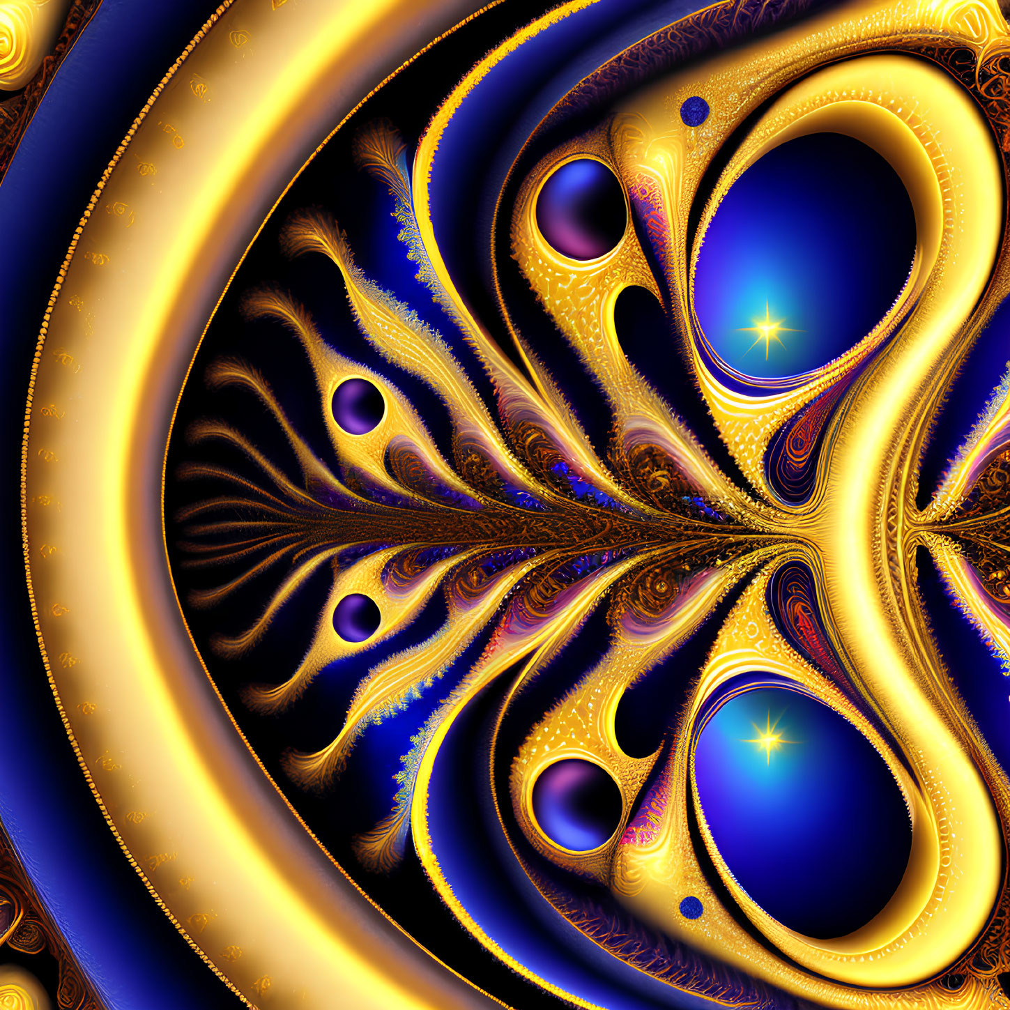 Blue and Gold Swirling Fractal Cosmic Celestial Pattern