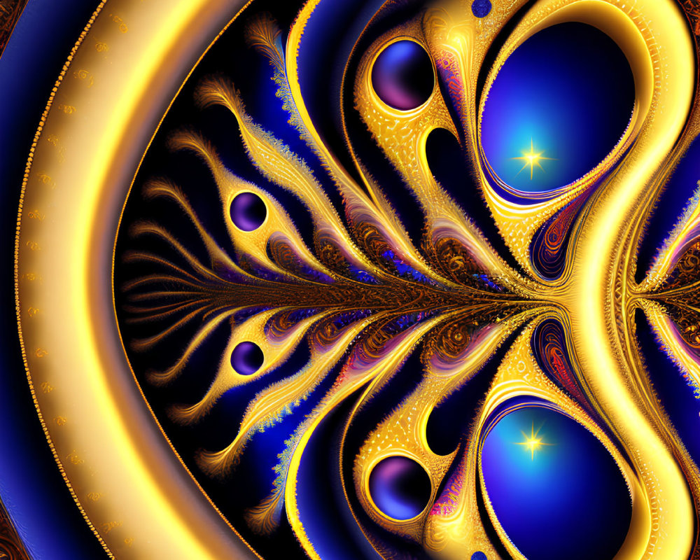 Blue and Gold Swirling Fractal Cosmic Celestial Pattern