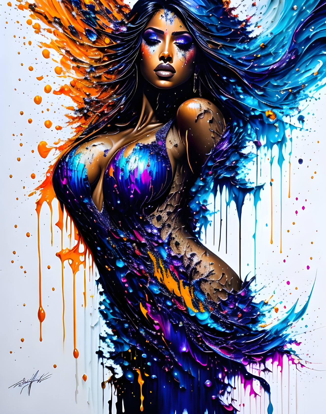 Colorful Artwork Featuring Woman with Dramatic Makeup