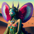 Colorful Butterfly-Winged Twin Creatures in Surreal Desert Landscape