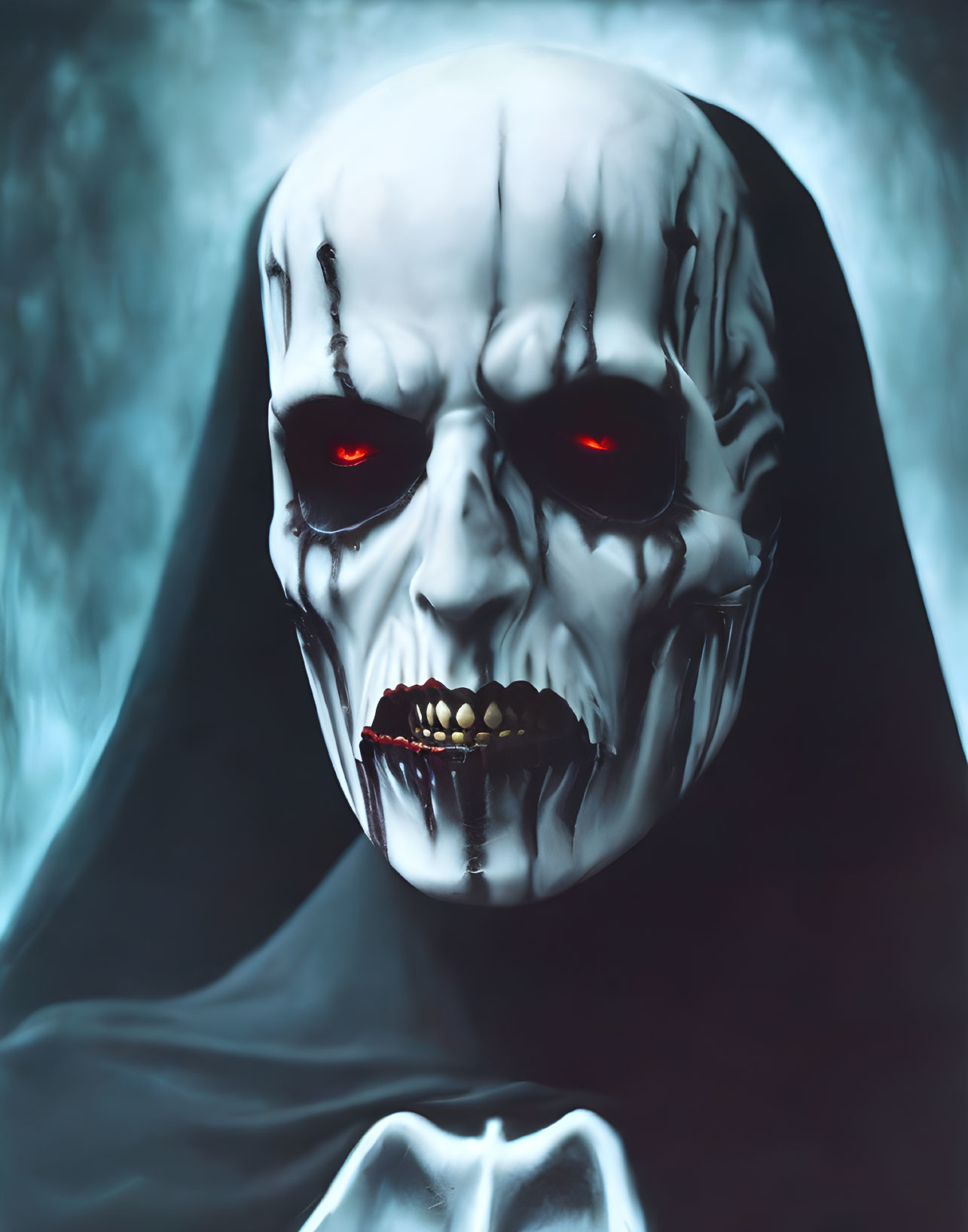 Skull Mask Grim Reaper Costume with Red Glowing Eyes