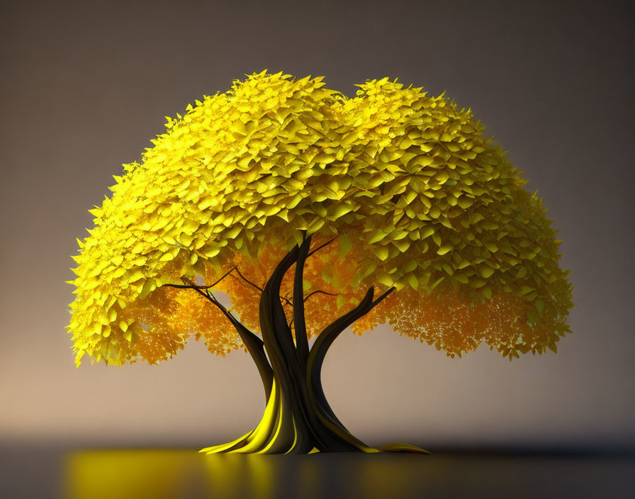 Vibrant Yellow Tree with Thick Trunk and Dense Canopy