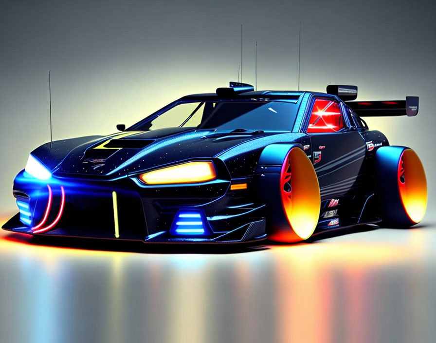 Sleek Black and Blue Futuristic Racing Car Design