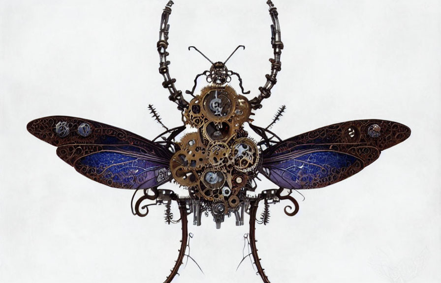 Steampunk-inspired butterfly with gear wings and clock parts