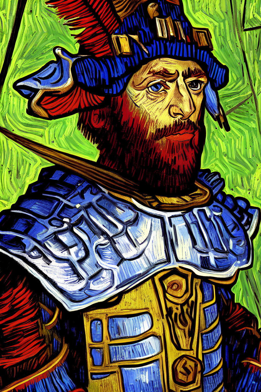 Medieval knight painting in vibrant expressionist style
