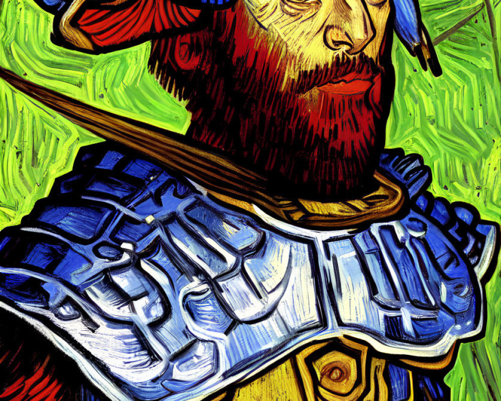 Medieval knight painting in vibrant expressionist style