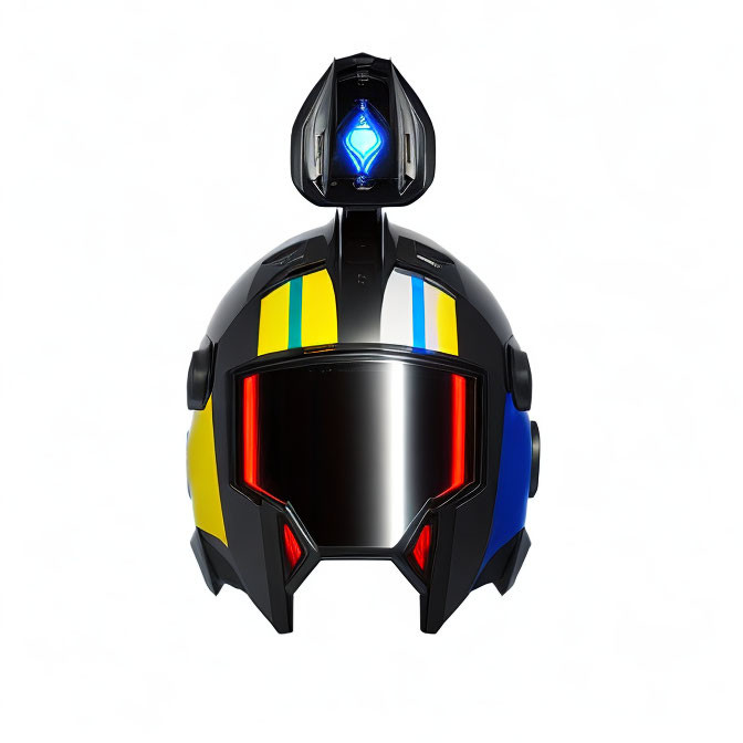 Black Base Motorcycle Helmet with Yellow and Blue Accents