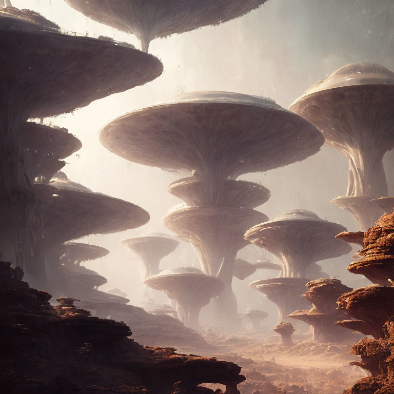 Mushroom-like Structures in Ethereal Landscape