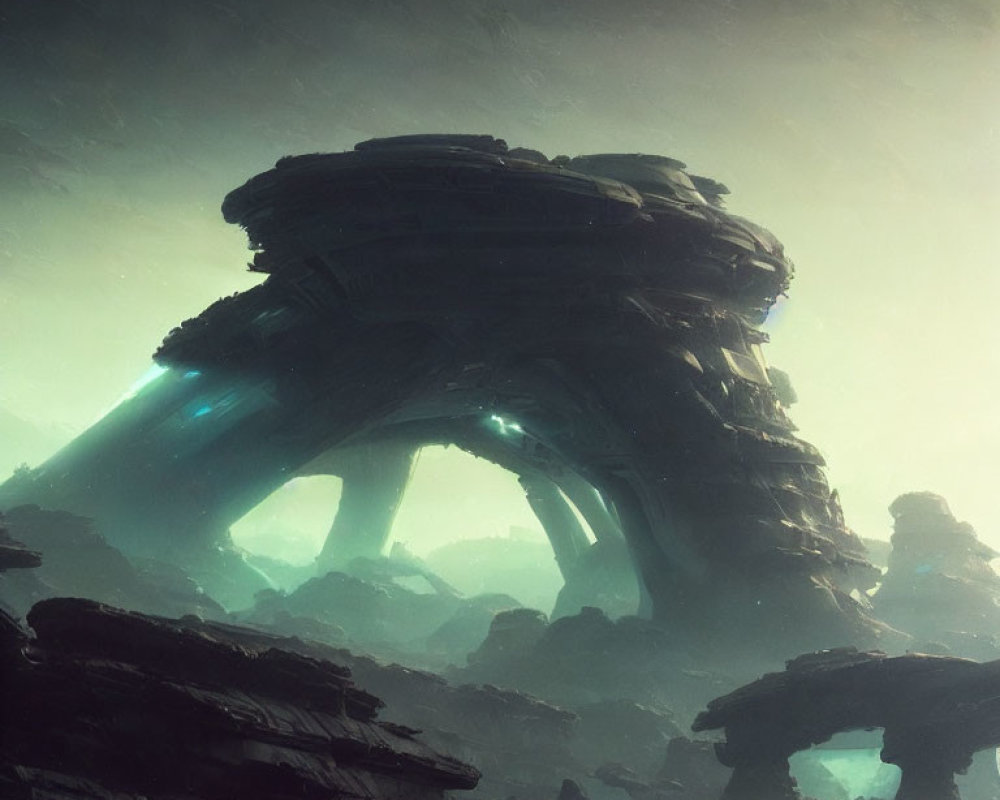 Mysterious Sci-Fi Landscape with Alien Rock Formations