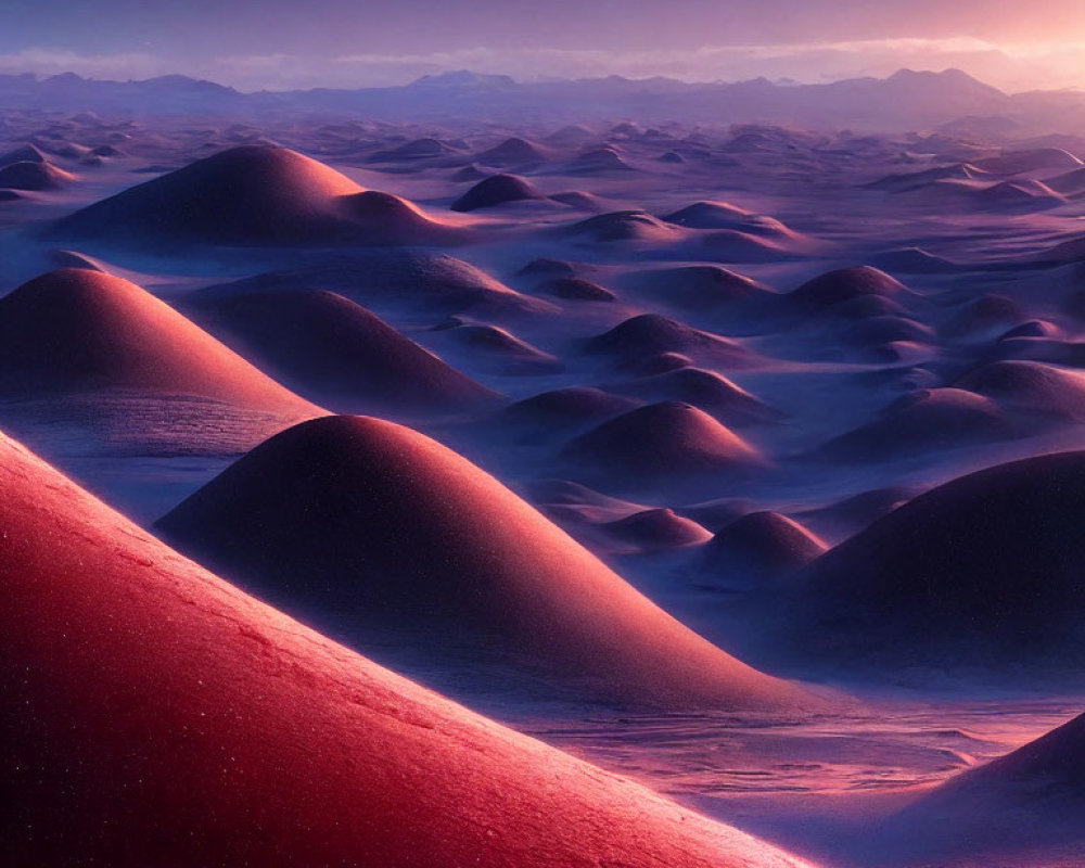 Tranquil Twilight Desert with Blue and Purple Sand Dunes