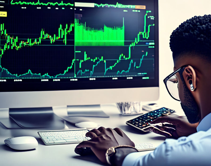 Financial Data Analysis on Multiple Computer Screens with Graphs and Charts