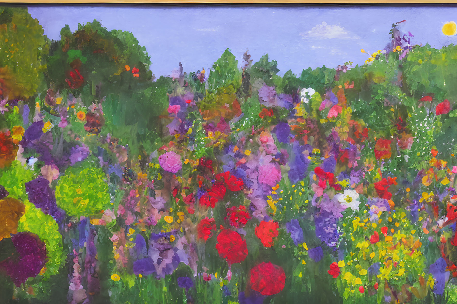 Colorful Flower Garden Painting Under Blue Sky