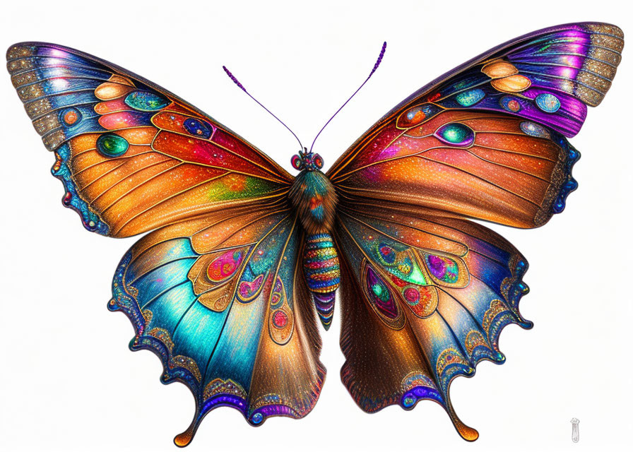 Colorful Butterfly with Orange, Blue, and Purple Gradient Wings