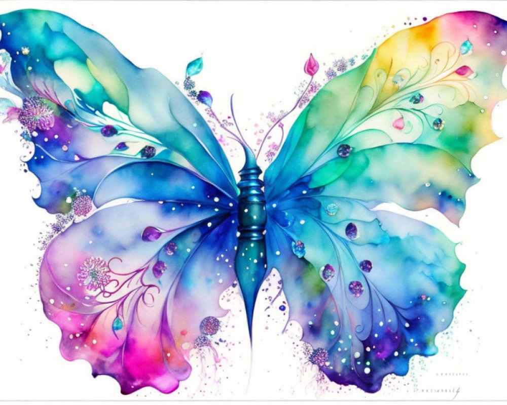 Colorful Watercolor Butterfly Painting with Blue and Purple Hues