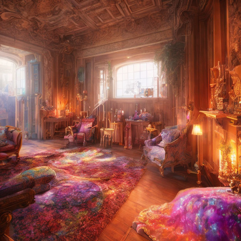 Ornate Room with Vintage Furniture and Fireplace