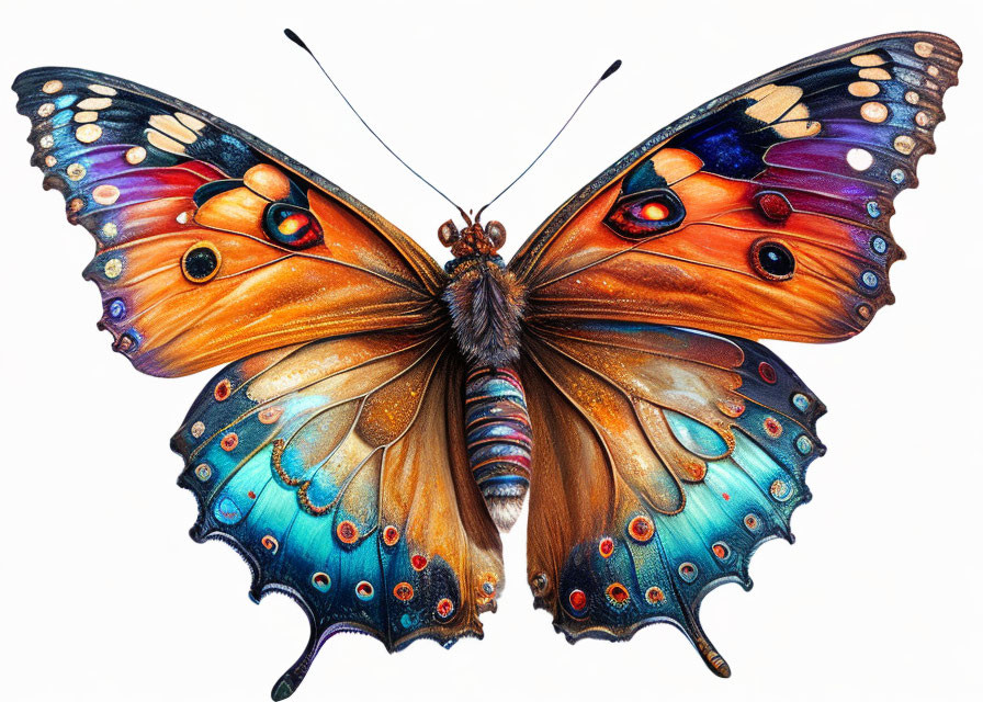 Colorful Butterfly with Spread Wings and Intricate Patterns