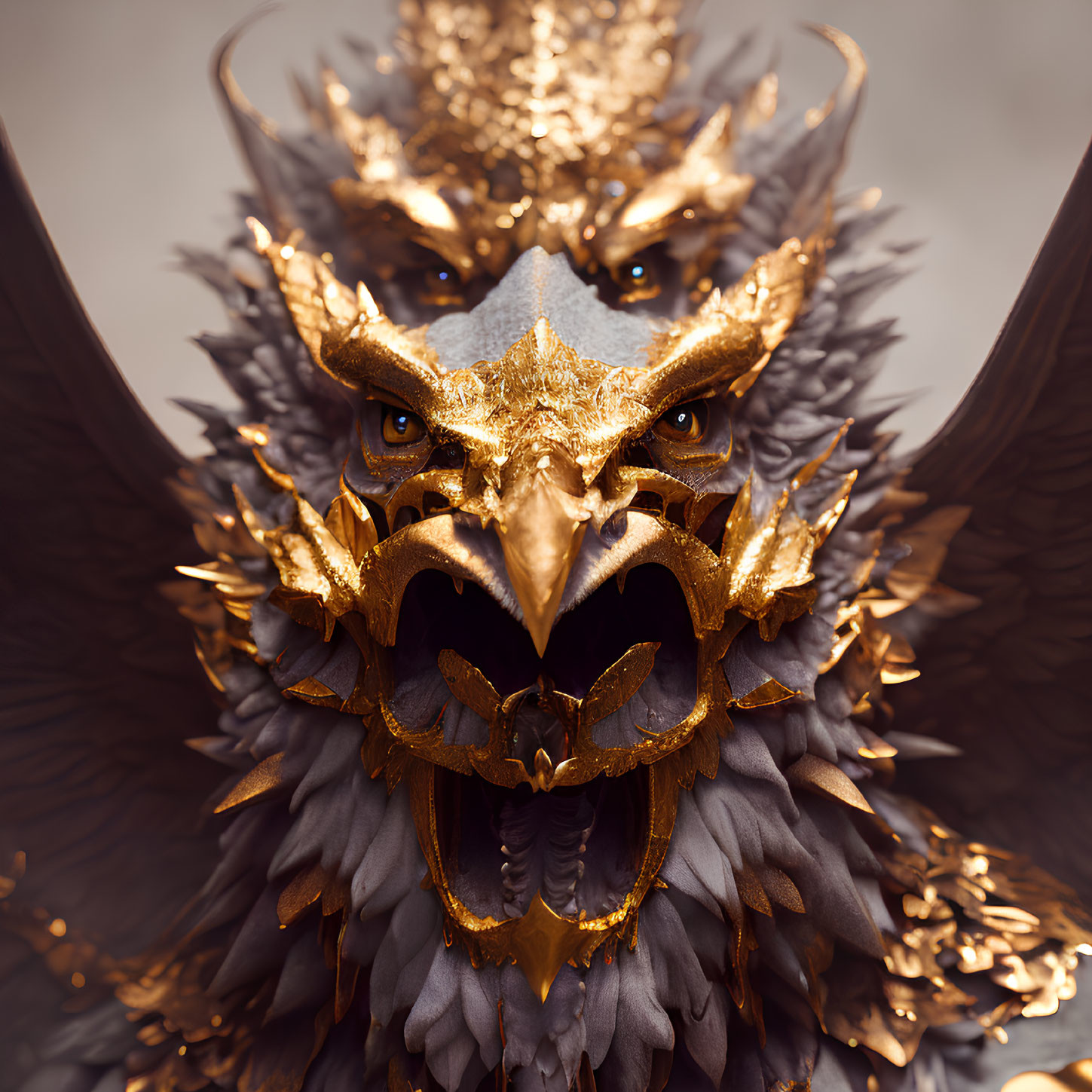 Detailed Fantasy Style Eagle Mask with Gold Embellishments & Feathers