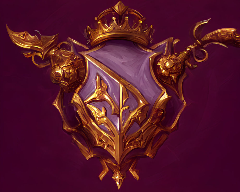 Golden Crest with Heraldic Ornaments on Purple and Red Background