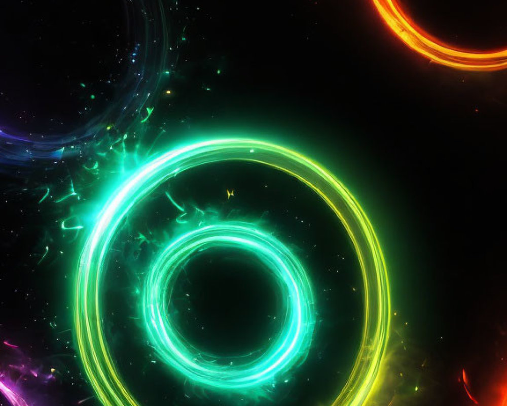 Colorful Neon Circles on Dark Space Background