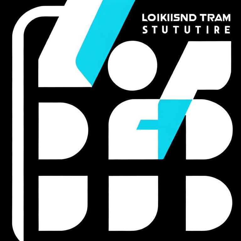 Bold Black and Turquoise Graphic Design on White Background with Text "LOIKISND TRAM ST