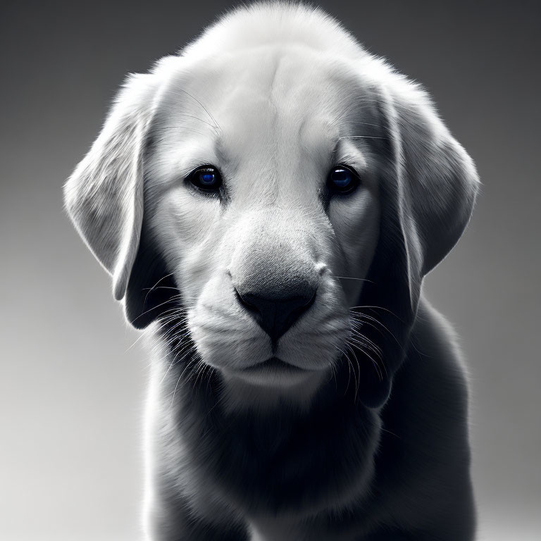 Monochrome Labrador Puppy Portrait with Soulful Eyes