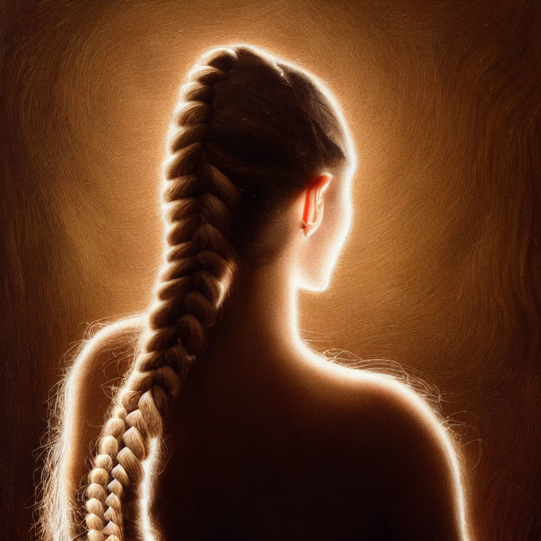 Person's Silhouette with Long Braid in Backlit Profile