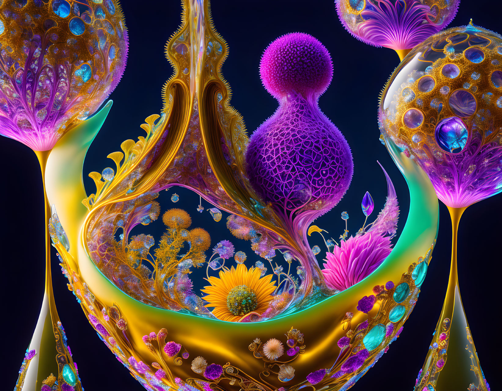 Colorful Abstract Digital Artwork of Fantastical Plants and Cells