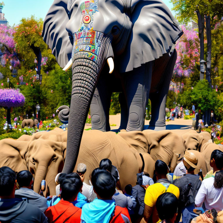 Vibrant elephant sculptures parade in sunny park