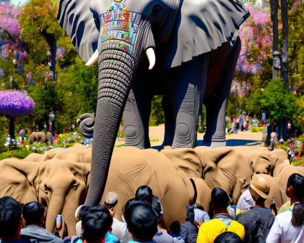 Vibrant elephant sculptures parade in sunny park