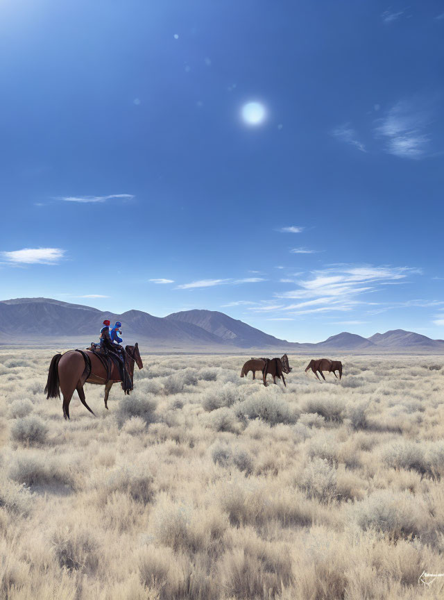 Person on Horseback Riding Across Grassy Plain